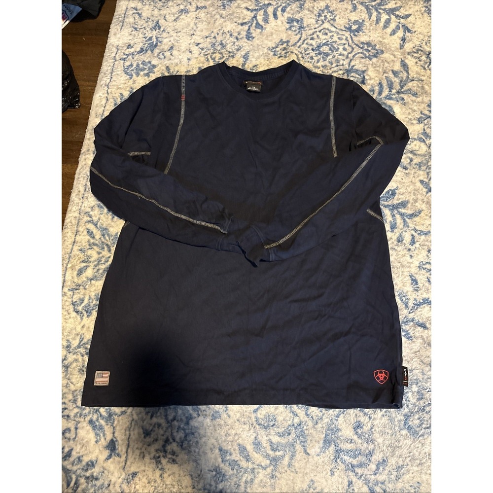 Ariat FR Men's Navy Long Sleeve Crew Neck T-Shirt Solid Logo L